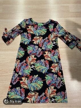 Cappagallo Womens Stretch Floral SZ Large Pullover 3/4 Sleeve Mid Length Dress
